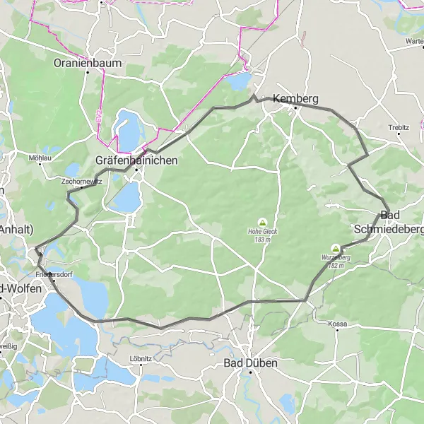 Map miniature of "Gräfenhainichen Road Cycling Tour" cycling inspiration in Sachsen-Anhalt, Germany. Generated by Tarmacs.app cycling route planner