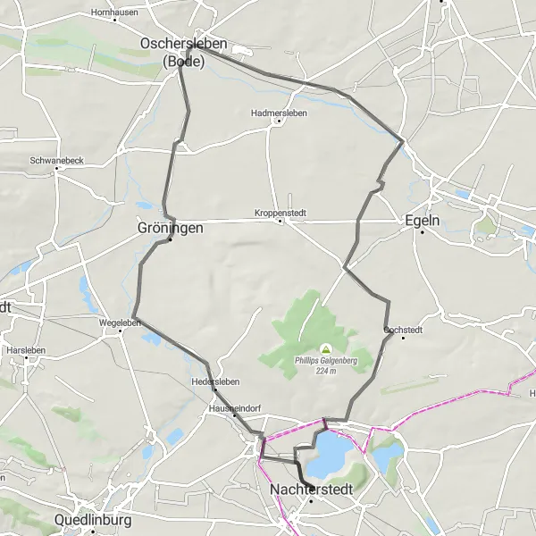 Map miniature of "The Gatersleben Grind" cycling inspiration in Sachsen-Anhalt, Germany. Generated by Tarmacs.app cycling route planner