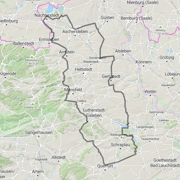 Map miniature of "The Harz Hills" cycling inspiration in Sachsen-Anhalt, Germany. Generated by Tarmacs.app cycling route planner