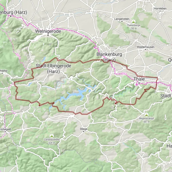 Map miniature of "Stecklenberg - Kapitelsberg Gravel Ride" cycling inspiration in Sachsen-Anhalt, Germany. Generated by Tarmacs.app cycling route planner