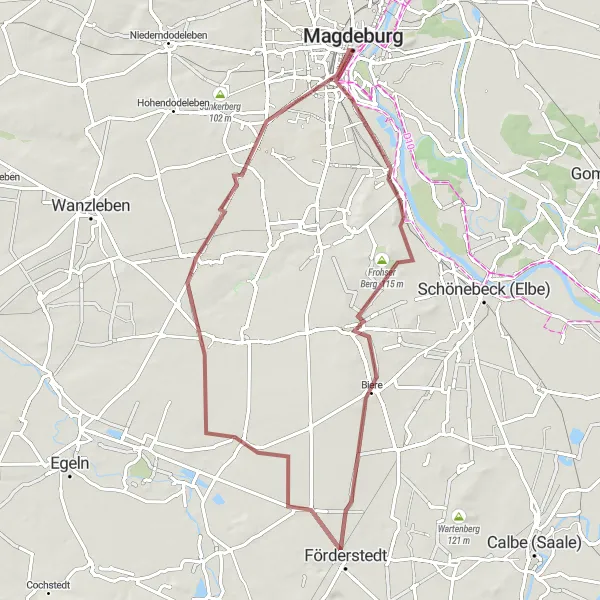 Map miniature of "Magdeburg Countryside Escape" cycling inspiration in Sachsen-Anhalt, Germany. Generated by Tarmacs.app cycling route planner