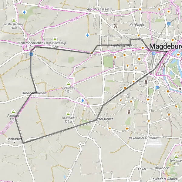 Map miniature of "Magdeburg City Tour - Road" cycling inspiration in Sachsen-Anhalt, Germany. Generated by Tarmacs.app cycling route planner