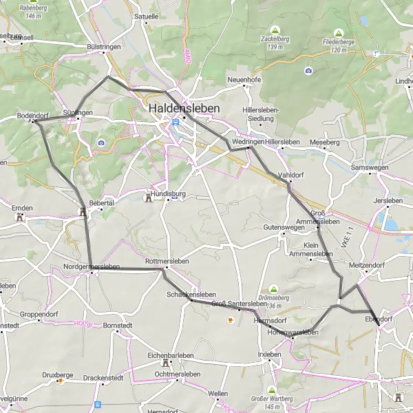 Map miniature of "Neue Neustadt Felsenberg Loop" cycling inspiration in Sachsen-Anhalt, Germany. Generated by Tarmacs.app cycling route planner