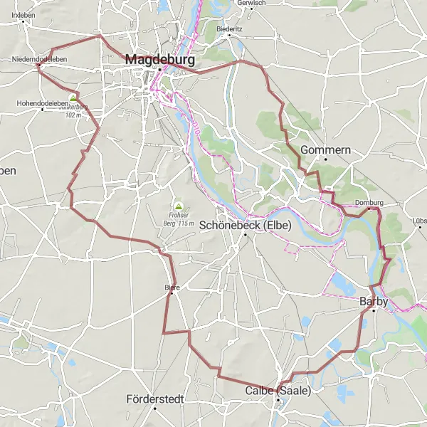 Karten-Miniaturansicht der Radinspiration "Die Saale-Elbe-Runde" in Sachsen-Anhalt, Germany. Erstellt vom Tarmacs.app-Routenplaner für Radtouren