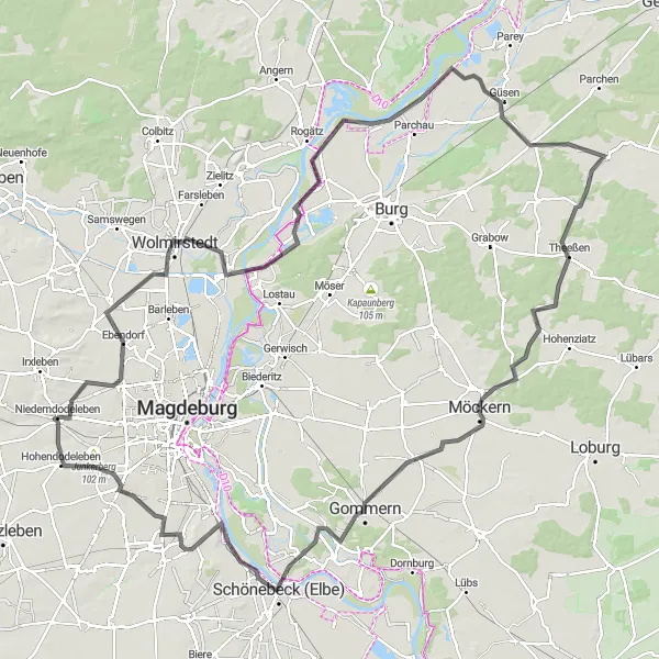 Map miniature of "The Glindenberg Challenge" cycling inspiration in Sachsen-Anhalt, Germany. Generated by Tarmacs.app cycling route planner