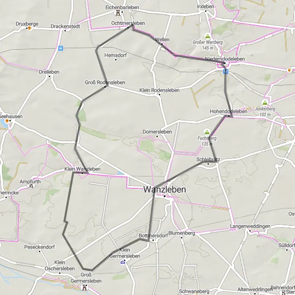 Karten-Miniaturansicht der Radinspiration "Rundweg nach Niederndodeleben" in Sachsen-Anhalt, Germany. Erstellt vom Tarmacs.app-Routenplaner für Radtouren