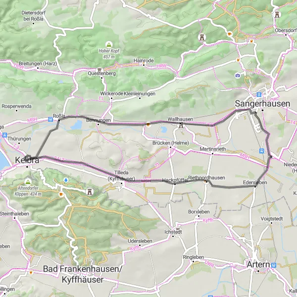 Karten-Miniaturansicht der Radinspiration "Rundtour Weinberg und Riethnordhausen" in Sachsen-Anhalt, Germany. Erstellt vom Tarmacs.app-Routenplaner für Radtouren
