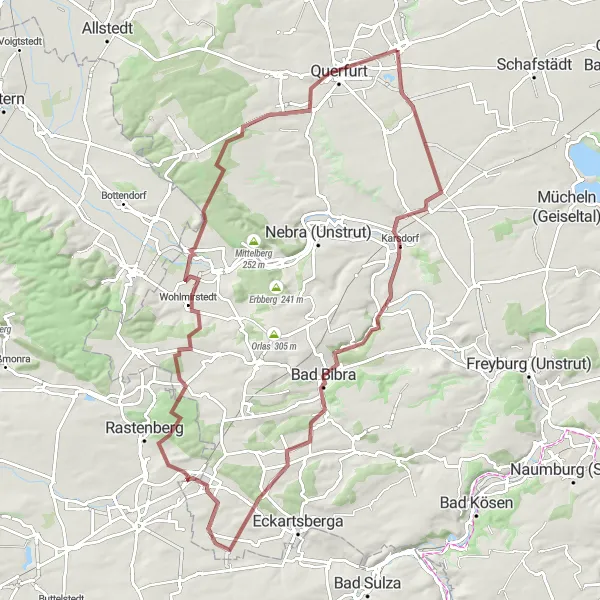 Map miniature of "Geiseltal Gravel Loop" cycling inspiration in Sachsen-Anhalt, Germany. Generated by Tarmacs.app cycling route planner