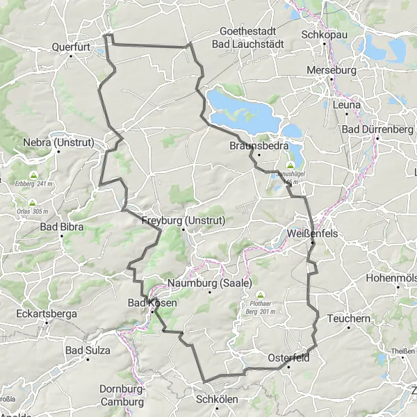 Map miniature of "Historic Weißenfels Loop" cycling inspiration in Sachsen-Anhalt, Germany. Generated by Tarmacs.app cycling route planner