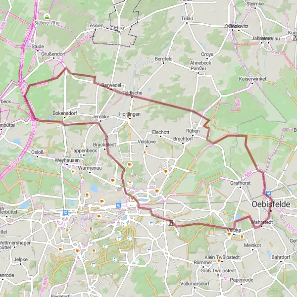 Map miniature of "Scenic Gravel Ride to Barwedel" cycling inspiration in Sachsen-Anhalt, Germany. Generated by Tarmacs.app cycling route planner