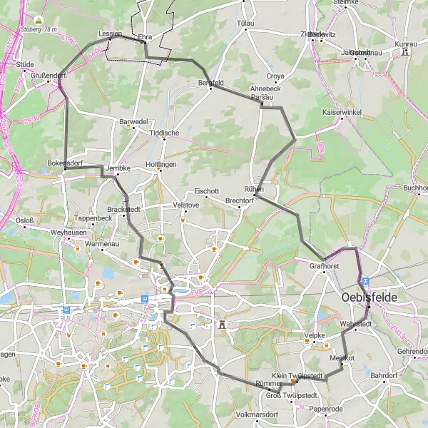 Map miniature of "Twülpstedt Trail" cycling inspiration in Sachsen-Anhalt, Germany. Generated by Tarmacs.app cycling route planner