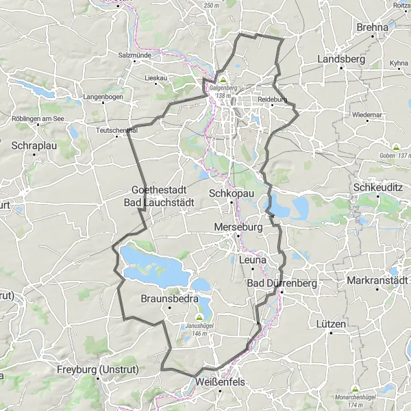 Map miniature of "Cultural Exploration of Oppin" cycling inspiration in Sachsen-Anhalt, Germany. Generated by Tarmacs.app cycling route planner