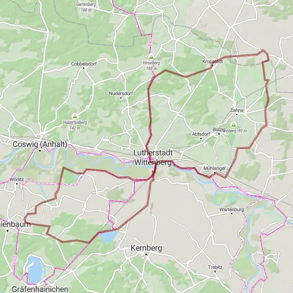 Map miniature of "Oranienbaum Gravel Route" cycling inspiration in Sachsen-Anhalt, Germany. Generated by Tarmacs.app cycling route planner