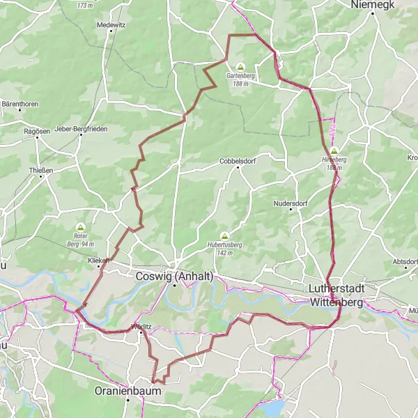 Map miniature of "Anhalt Gravel Expedition" cycling inspiration in Sachsen-Anhalt, Germany. Generated by Tarmacs.app cycling route planner