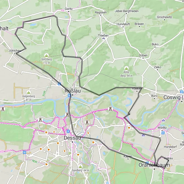 Map miniature of "Dessau Cycling Delight" cycling inspiration in Sachsen-Anhalt, Germany. Generated by Tarmacs.app cycling route planner