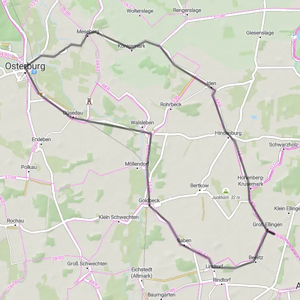 Map miniature of "The Donnerberg Loop" cycling inspiration in Sachsen-Anhalt, Germany. Generated by Tarmacs.app cycling route planner