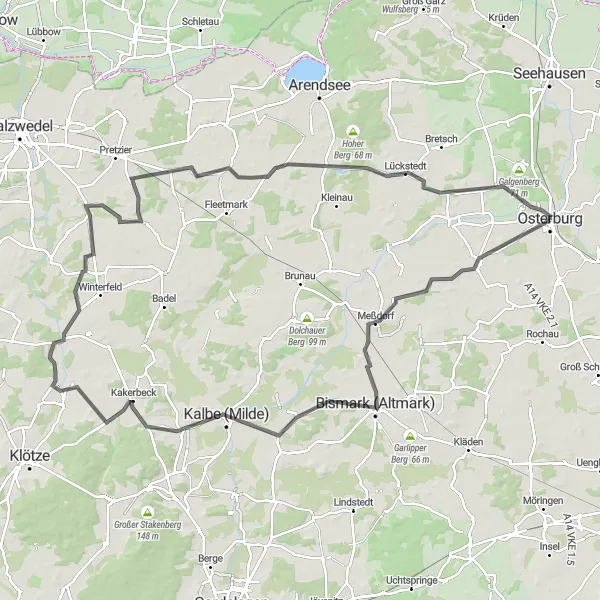 Karten-Miniaturansicht der Radinspiration "Die Salzwedel-Kalbe Rundfahrt" in Sachsen-Anhalt, Germany. Erstellt vom Tarmacs.app-Routenplaner für Radtouren