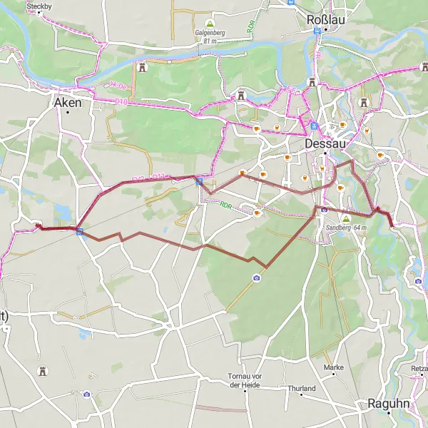 Map miniature of "Gravel Route to Chörau and Elsnigk" cycling inspiration in Sachsen-Anhalt, Germany. Generated by Tarmacs.app cycling route planner