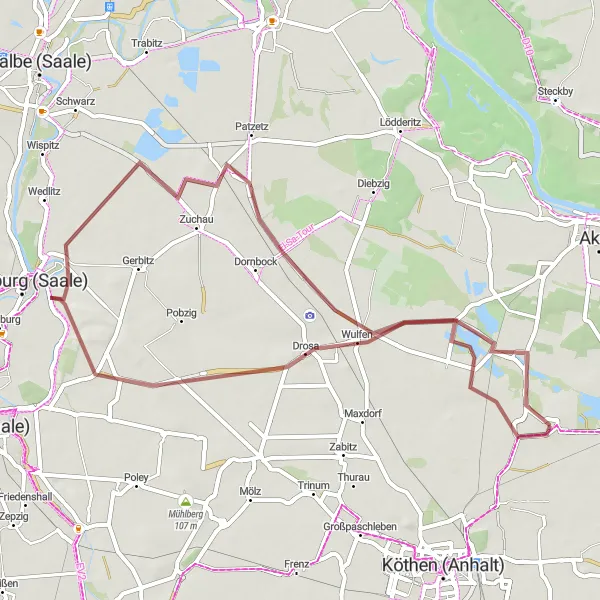 Map miniature of "Off the Beaten Path" cycling inspiration in Sachsen-Anhalt, Germany. Generated by Tarmacs.app cycling route planner