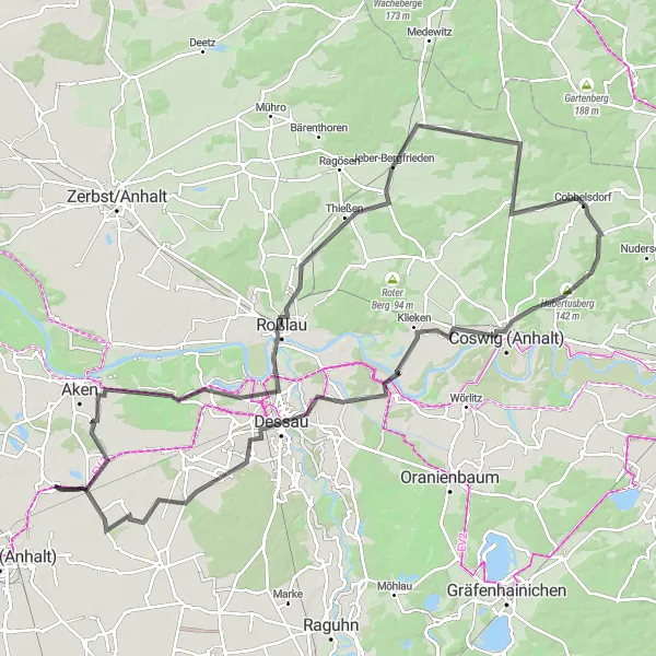 Map miniature of "Osternienburg and Beyond" cycling inspiration in Sachsen-Anhalt, Germany. Generated by Tarmacs.app cycling route planner