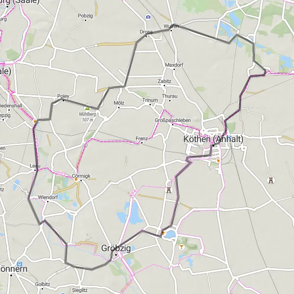 Map miniature of "Köthen Loop" cycling inspiration in Sachsen-Anhalt, Germany. Generated by Tarmacs.app cycling route planner