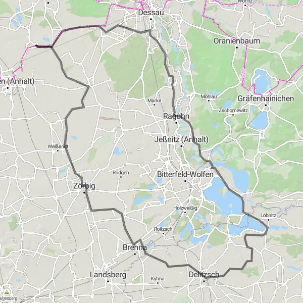 Karten-Miniaturansicht der Radinspiration "Rundtour durch Anhalt-Dessau" in Sachsen-Anhalt, Germany. Erstellt vom Tarmacs.app-Routenplaner für Radtouren