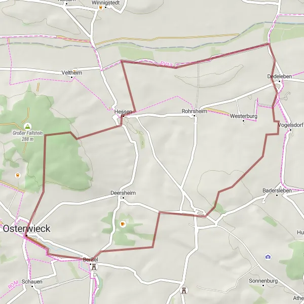 Map miniature of "The Gravel Adventure to Dedeleben" cycling inspiration in Sachsen-Anhalt, Germany. Generated by Tarmacs.app cycling route planner