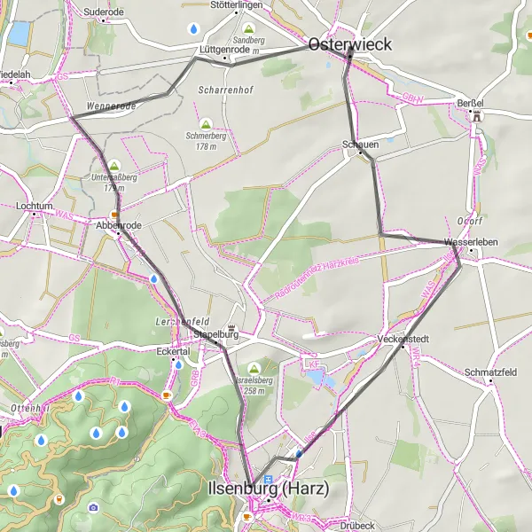 Map miniature of "The Veckenstedt Loop" cycling inspiration in Sachsen-Anhalt, Germany. Generated by Tarmacs.app cycling route planner