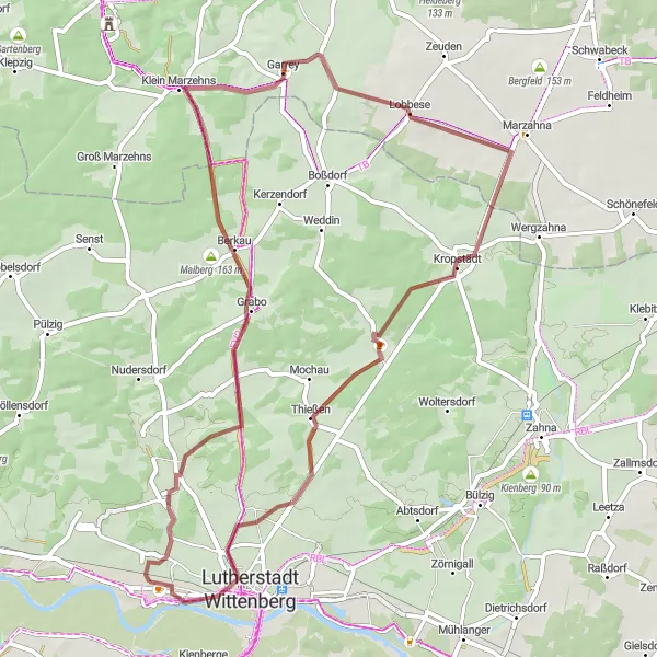 Map miniature of "The Garrey Gravel Ride" cycling inspiration in Sachsen-Anhalt, Germany. Generated by Tarmacs.app cycling route planner