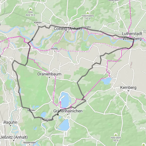 Map miniature of "Roaming the Roads: Piesteritz and its Surroundings" cycling inspiration in Sachsen-Anhalt, Germany. Generated by Tarmacs.app cycling route planner