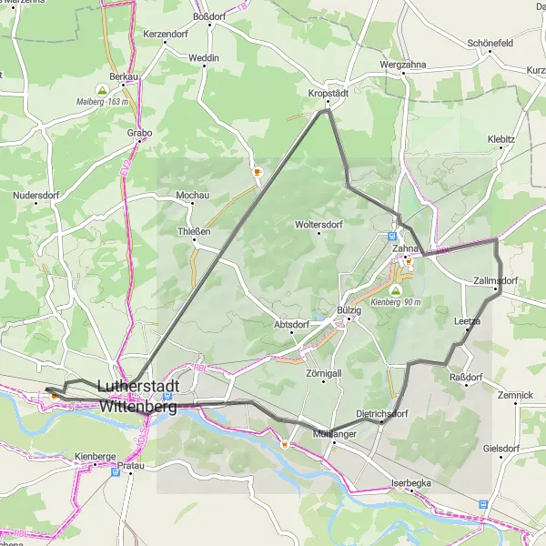 Karten-Miniaturansicht der Radinspiration "Runde um Wittenberg" in Sachsen-Anhalt, Germany. Erstellt vom Tarmacs.app-Routenplaner für Radtouren