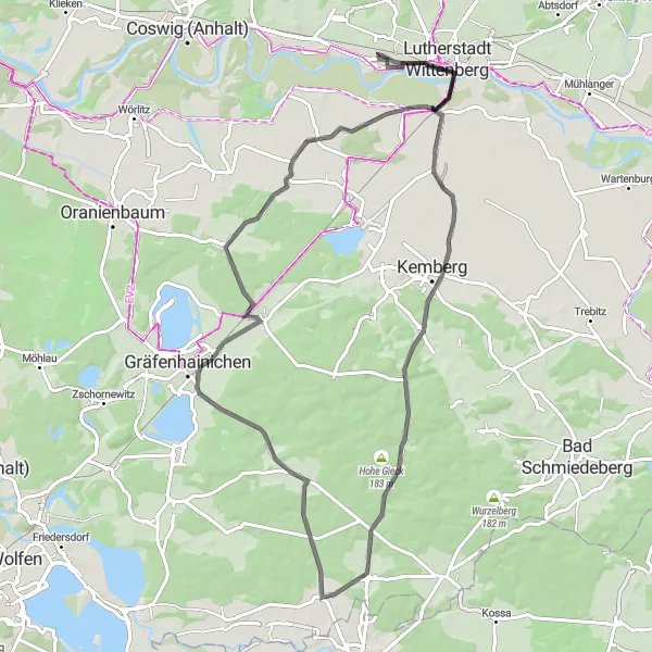 Map miniature of "Piesteritz Road Ride: Captivating Landmarks and Scenic Routes" cycling inspiration in Sachsen-Anhalt, Germany. Generated by Tarmacs.app cycling route planner