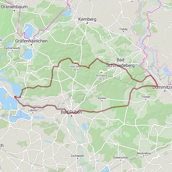 Map miniature of "Pouch Gravel Adventure" cycling inspiration in Sachsen-Anhalt, Germany. Generated by Tarmacs.app cycling route planner