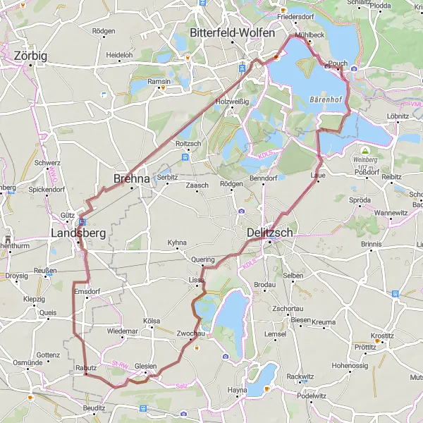 Map miniature of "Exploring the Countryside" cycling inspiration in Sachsen-Anhalt, Germany. Generated by Tarmacs.app cycling route planner