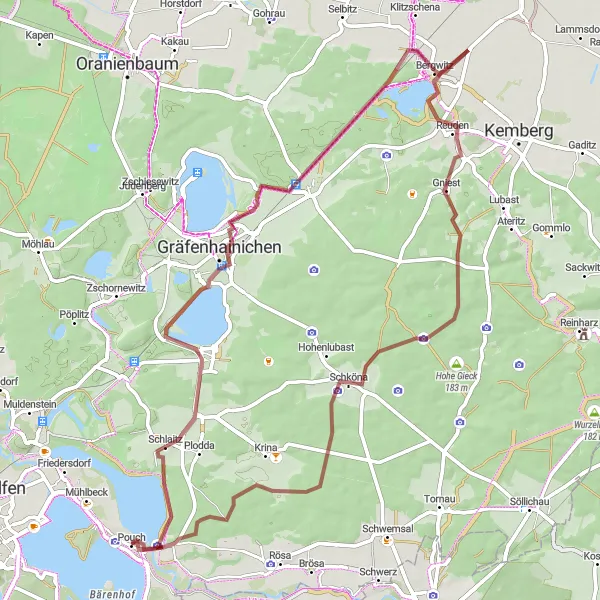 Map miniature of "Gleaming Gravel Ride" cycling inspiration in Sachsen-Anhalt, Germany. Generated by Tarmacs.app cycling route planner