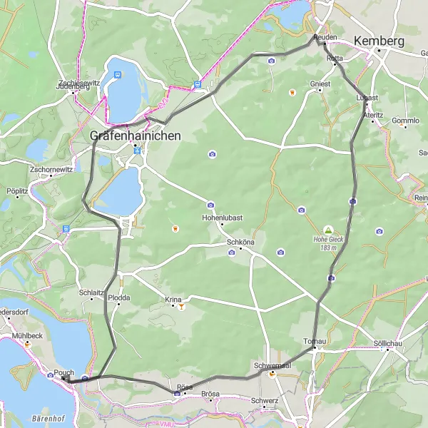 Map miniature of "The Pouch Loop" cycling inspiration in Sachsen-Anhalt, Germany. Generated by Tarmacs.app cycling route planner