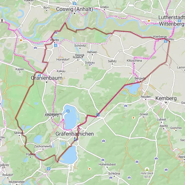 Map miniature of "The Radis Gravel Adventure" cycling inspiration in Sachsen-Anhalt, Germany. Generated by Tarmacs.app cycling route planner