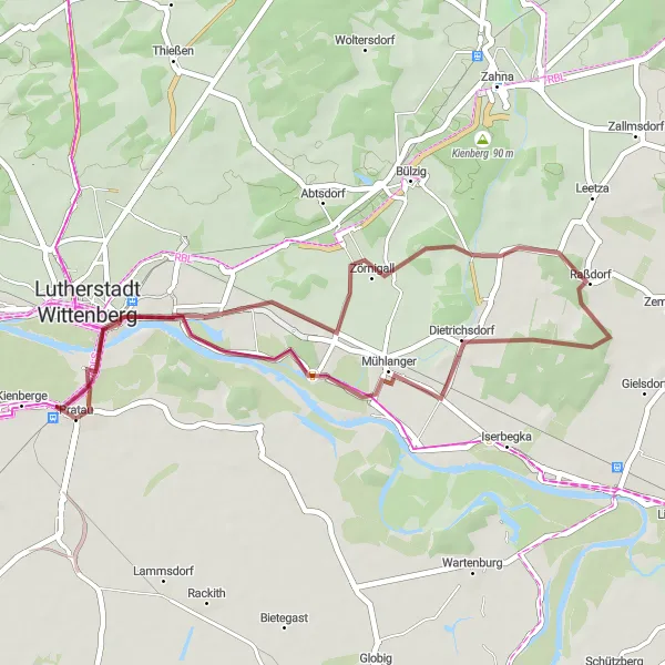 Map miniature of "Mühlanger Adventure" cycling inspiration in Sachsen-Anhalt, Germany. Generated by Tarmacs.app cycling route planner