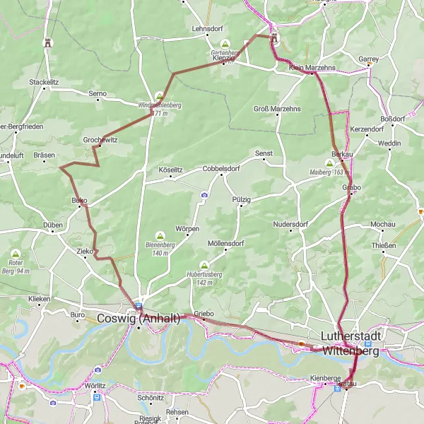 Map miniature of "Elbe Adventure" cycling inspiration in Sachsen-Anhalt, Germany. Generated by Tarmacs.app cycling route planner