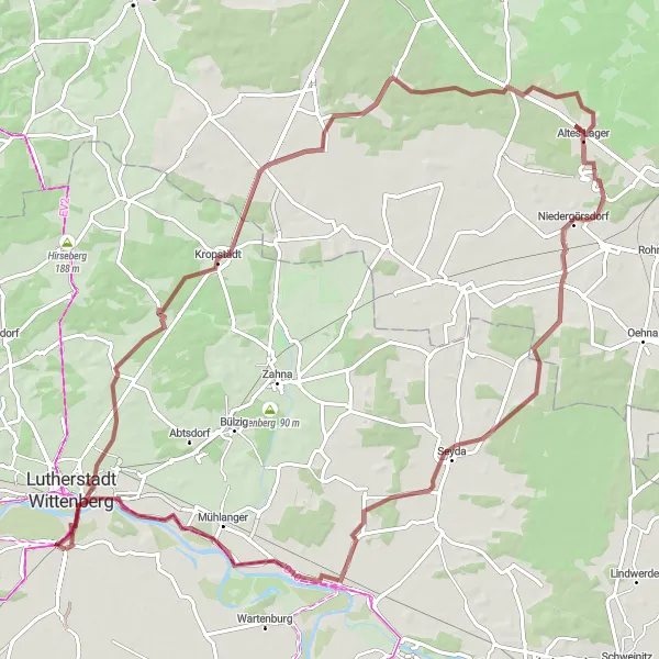 Map miniature of "Lutherstadt Wittenberg and Tranquil Landscapes: A Gravel Adventure" cycling inspiration in Sachsen-Anhalt, Germany. Generated by Tarmacs.app cycling route planner