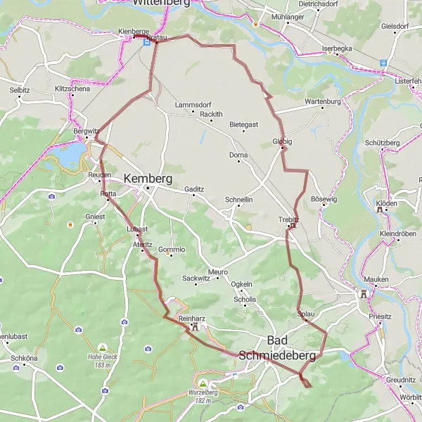 Karten-Miniaturansicht der Radinspiration "Erleben Sie die Schönheit von Dabrun nach Bergwitz auf dem Gravelbike" in Sachsen-Anhalt, Germany. Erstellt vom Tarmacs.app-Routenplaner für Radtouren