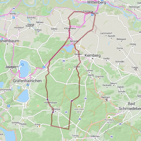 Map miniature of "Exploring Schköna by Gravel Bike" cycling inspiration in Sachsen-Anhalt, Germany. Generated by Tarmacs.app cycling route planner