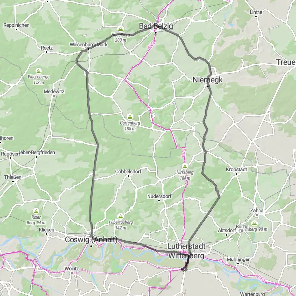 Map miniature of "Wittenberg Explorer" cycling inspiration in Sachsen-Anhalt, Germany. Generated by Tarmacs.app cycling route planner