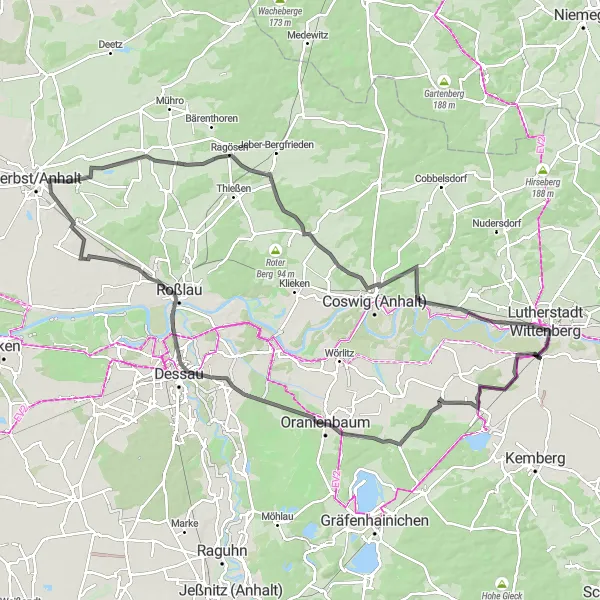 Map miniature of "Historic Towns and Natural Beauty: A Scenic Road Cycling Tour" cycling inspiration in Sachsen-Anhalt, Germany. Generated by Tarmacs.app cycling route planner