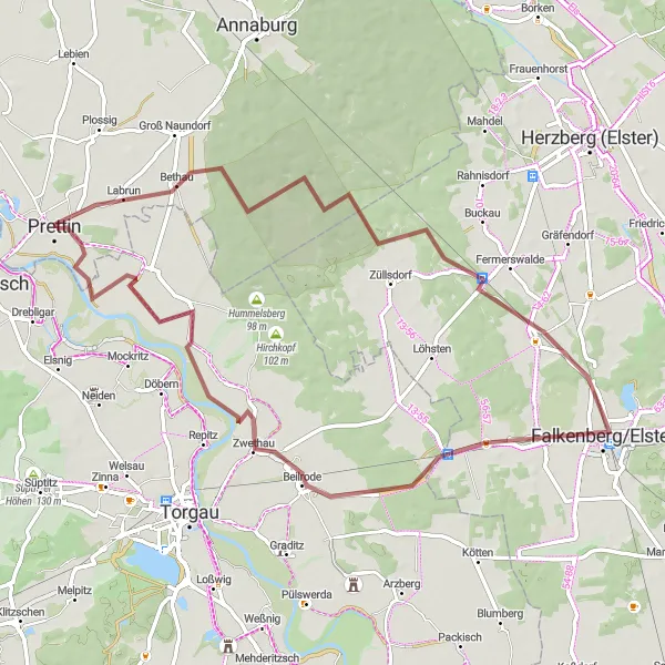 Karten-Miniaturansicht der Radinspiration "Radroute Labrun-Beyern-Rosinenberge" in Sachsen-Anhalt, Germany. Erstellt vom Tarmacs.app-Routenplaner für Radtouren