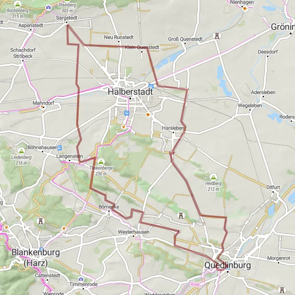 Map miniature of "Quedlinburg to GutsMuths-Denkmal" cycling inspiration in Sachsen-Anhalt, Germany. Generated by Tarmacs.app cycling route planner