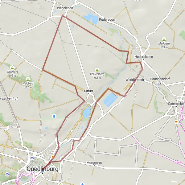 Map miniature of "Gravel Tracks of Quedlinburg" cycling inspiration in Sachsen-Anhalt, Germany. Generated by Tarmacs.app cycling route planner