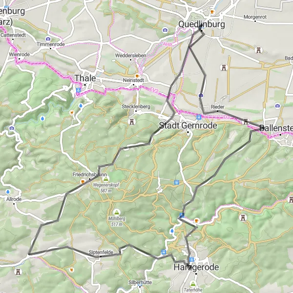 Map miniature of "Quedlinburg to Olbergshöhe" cycling inspiration in Sachsen-Anhalt, Germany. Generated by Tarmacs.app cycling route planner