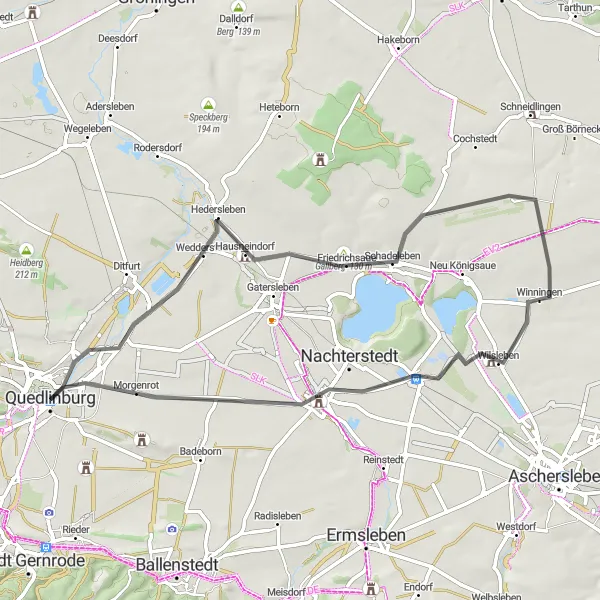 Map miniature of "Quedlinburg Countryside" cycling inspiration in Sachsen-Anhalt, Germany. Generated by Tarmacs.app cycling route planner