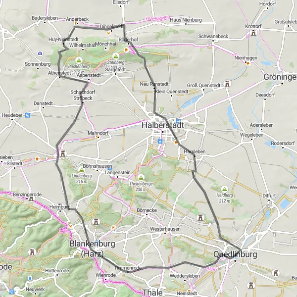 Map miniature of "Harz Mountain Adventure" cycling inspiration in Sachsen-Anhalt, Germany. Generated by Tarmacs.app cycling route planner